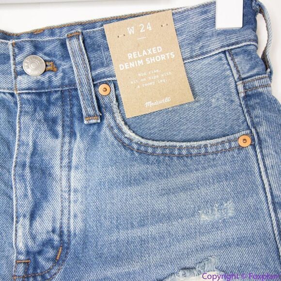 NEW Madewell Relaxed Denim Shorts in Homecrest Wash: Ripped Edition, 24 - Picture 4 of 14